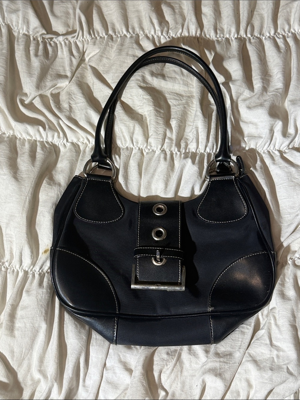 Classic Black Shoulder Bag with Buckle Accent